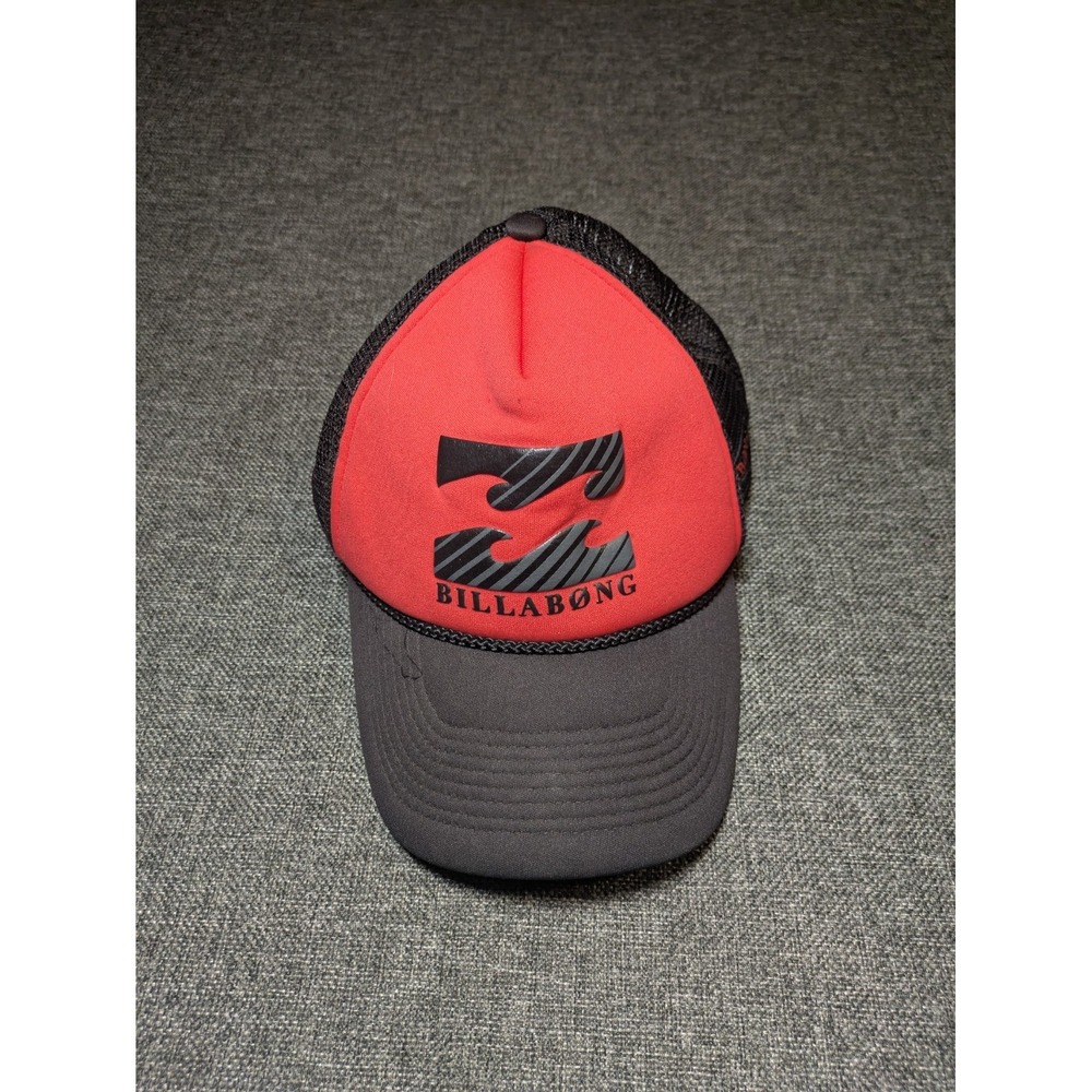 BillaBong Hat Cap Mesh Snap Back Red & Black Wave Surf Skate Adjustable OSFM